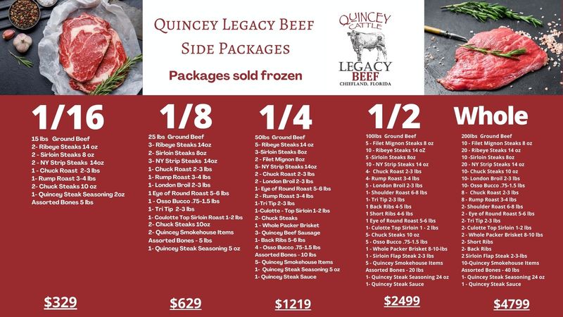 1/4 Beef Side Package Quincey Legacy 1/4 Beef Side Package Quincey Legacy