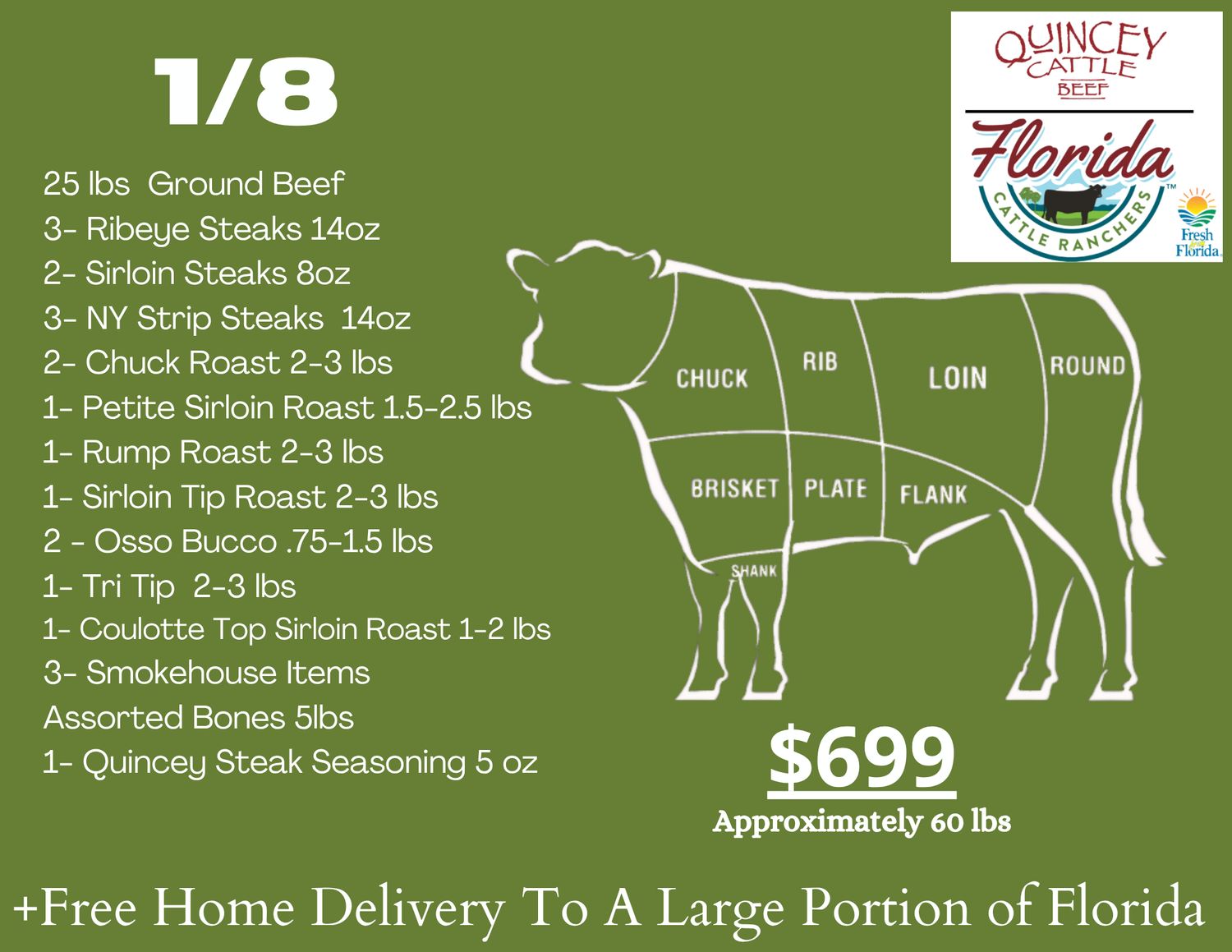 1/8 Side Package Florida Cattle Ranchers All-Natural 1/8 Side Package Florida Cattle Ranchers All-Natural