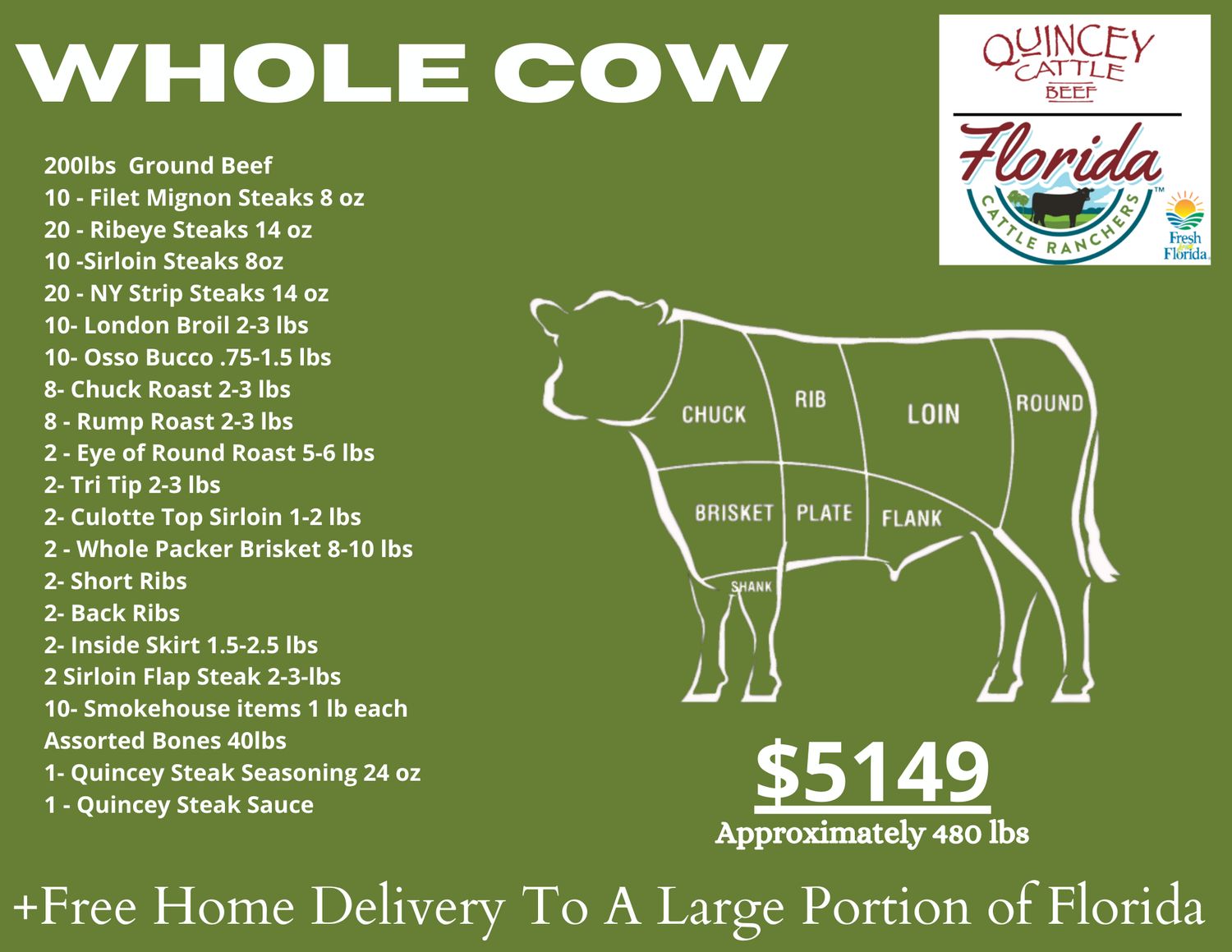 Whole Beef Side Package Florida Cattle Ranchers All Natural Whole Beef Side Package Florida Cattle Ranchers All Natural