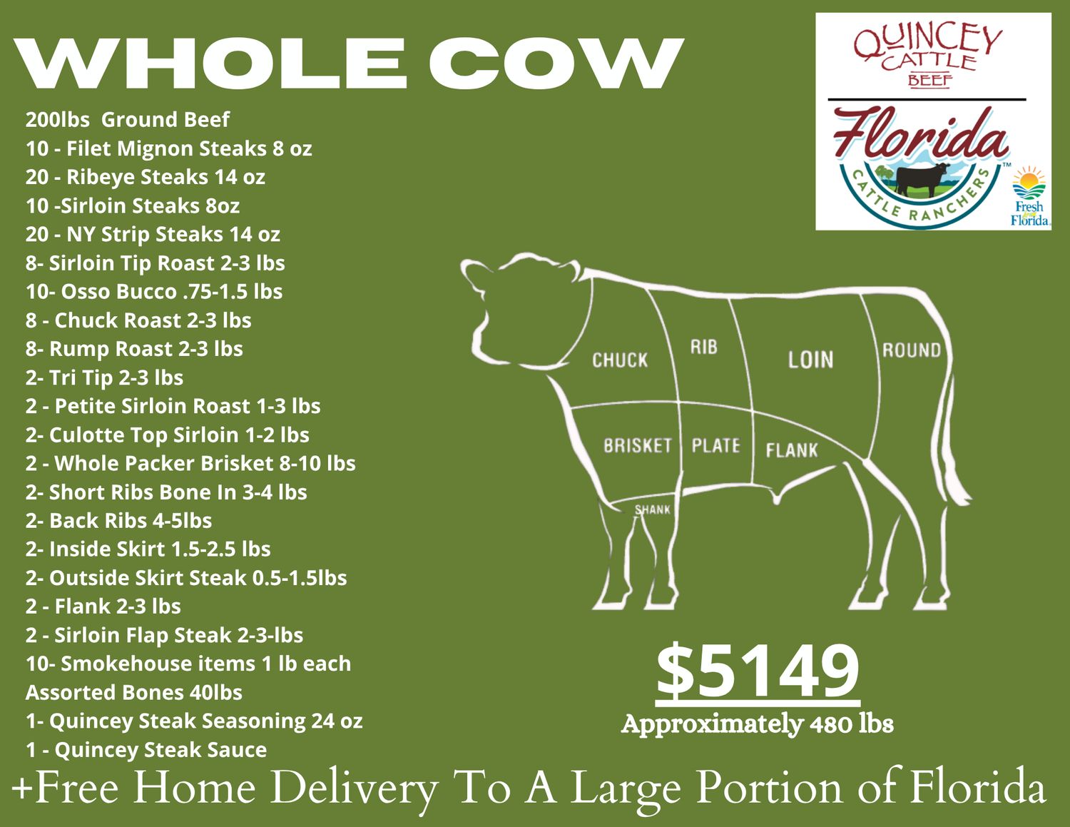 Whole Beef Side Package Florida Cattle Ranchers All Natural Whole Beef Side Package Florida Cattle Ranchers All Natural