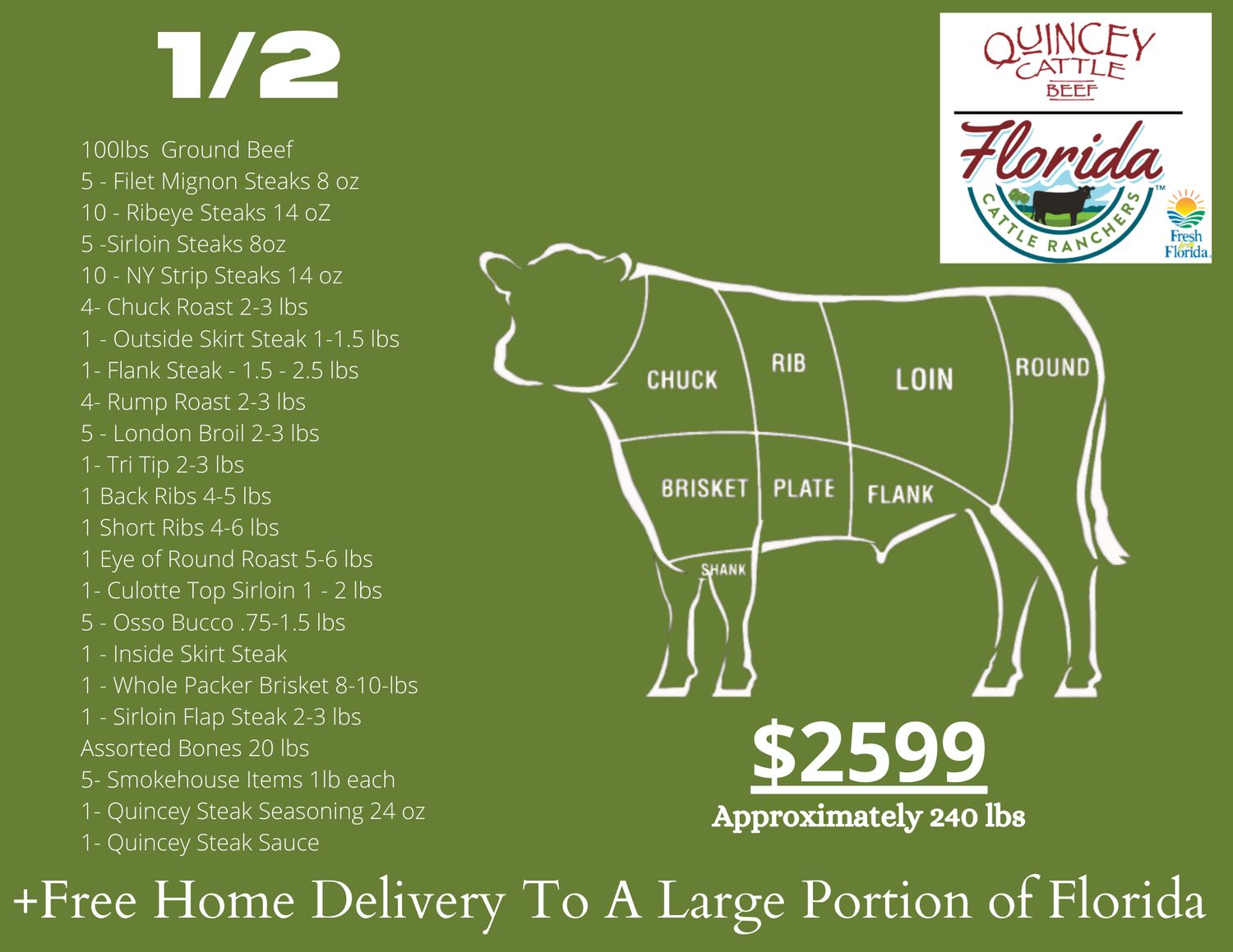 1/2 Side Package Florida Cattle Ranchers All Natural 1/2 Side Package Florida Cattle Ranchers All Natural