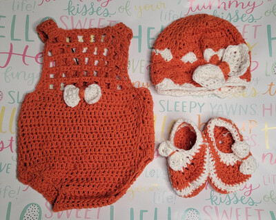 Handcrafted Crochet Orange Sherbet 3 Piece Layette