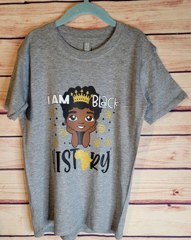 Gray “ I Am Black History” Kids Tee