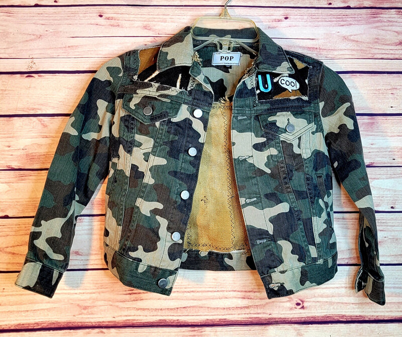 Boys XSmall Camo And Mud Cloth Jean Jacket