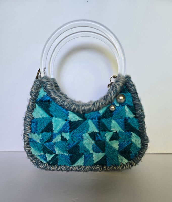 Shades of Blue, Mesh Canvas Evening Bag, Lined with Clear Handles