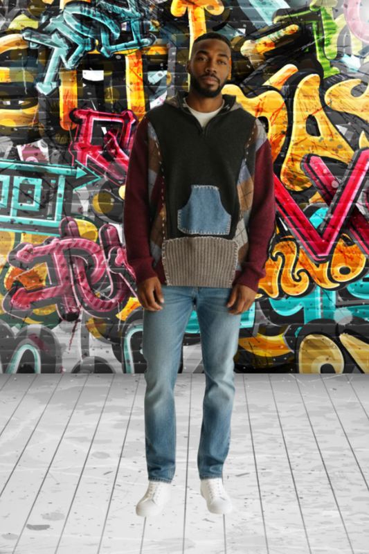 Mens Upcycled Patch Sweater Hoodie
