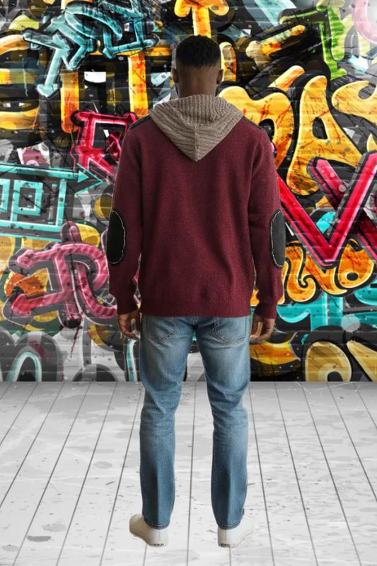 Mens Upcycled Patch Sweater Hoodie