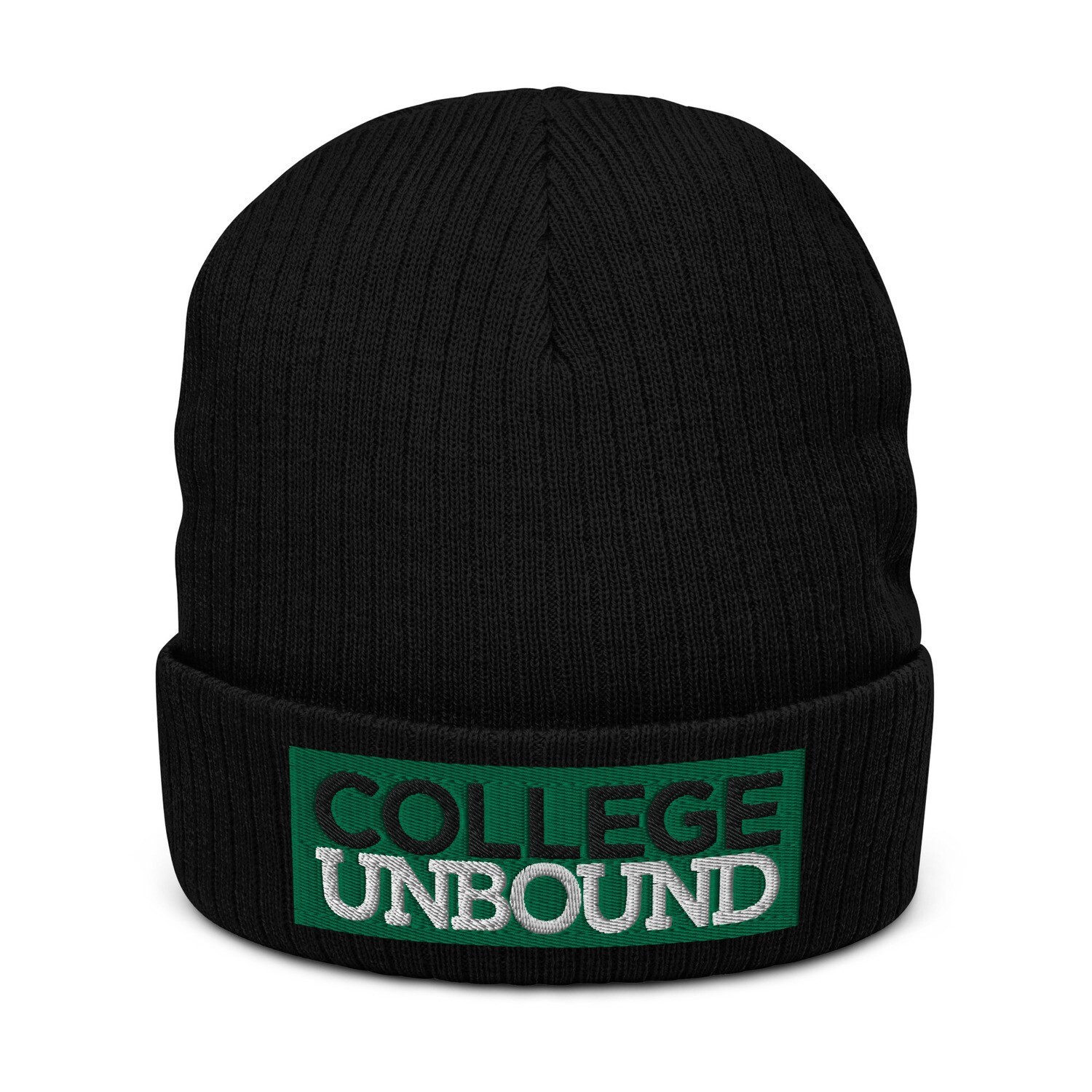 College Unbound Embroidered Ribbed knit beanie, Color: Black