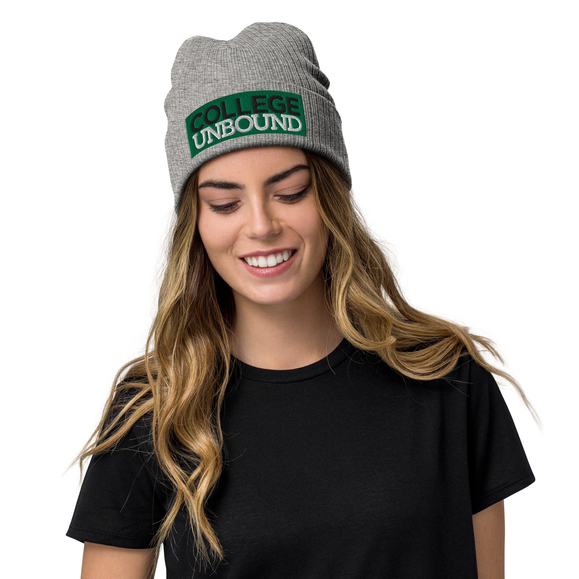 College Unbound Embroidered Ribbed knit beanie