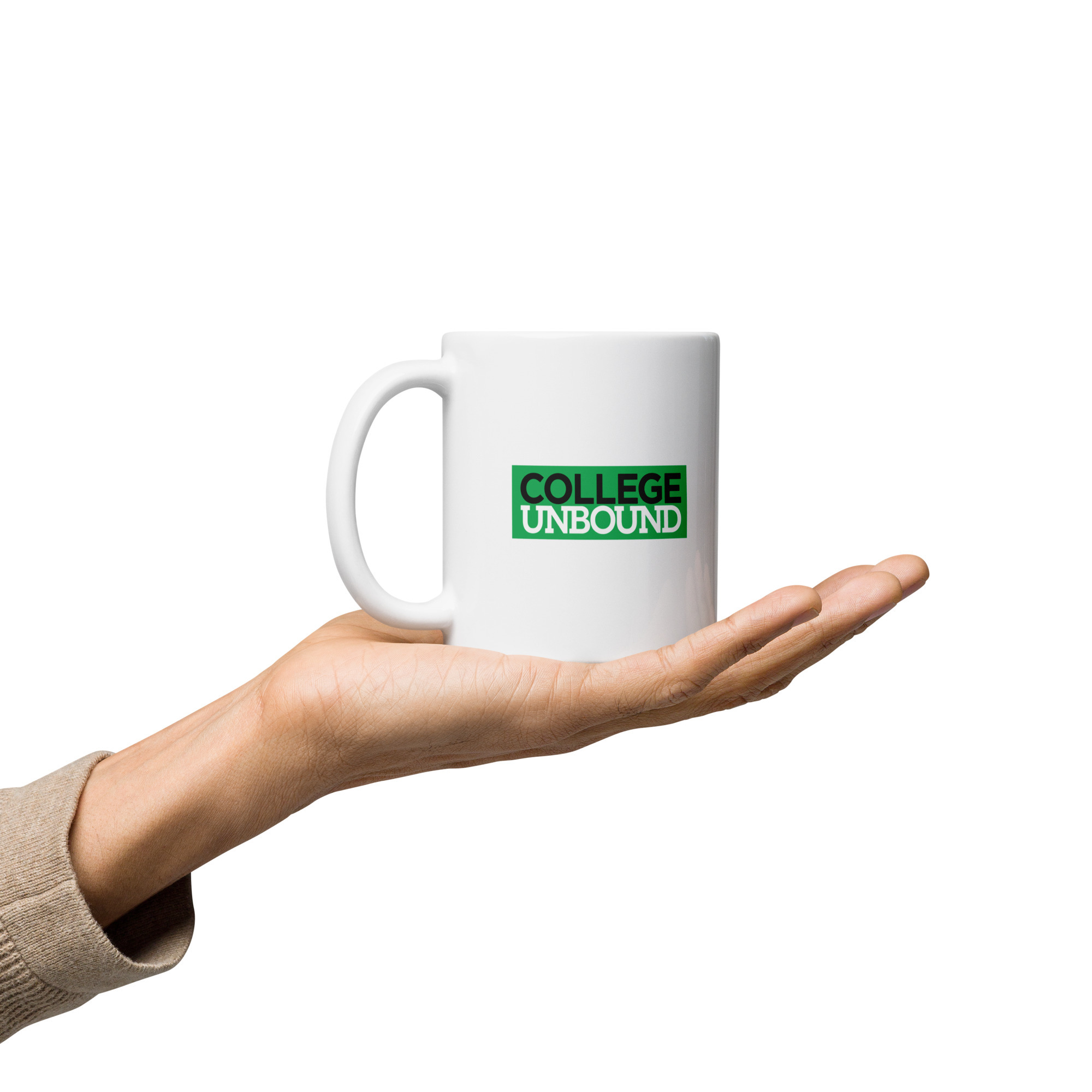 College Unbound White glossy mug
