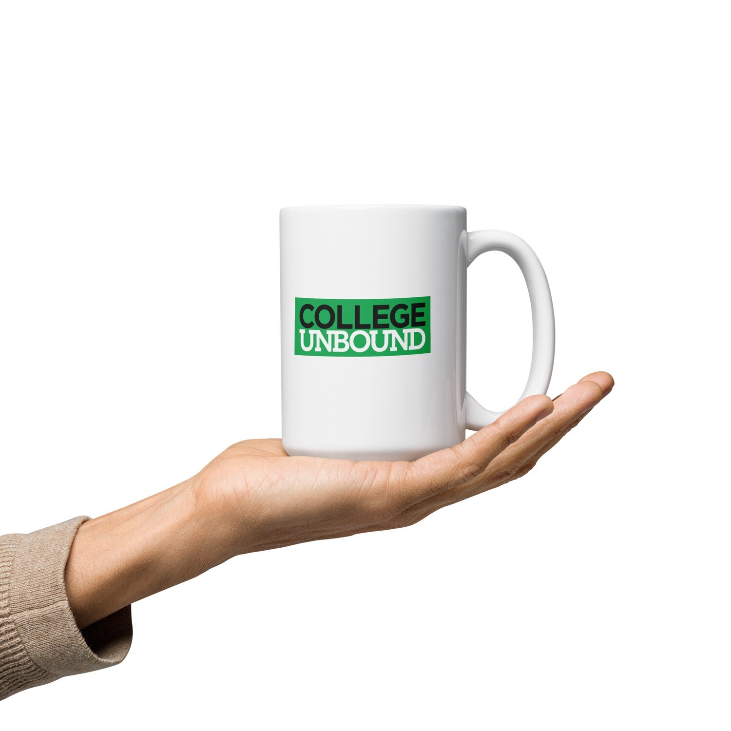 College Unbound White glossy mug