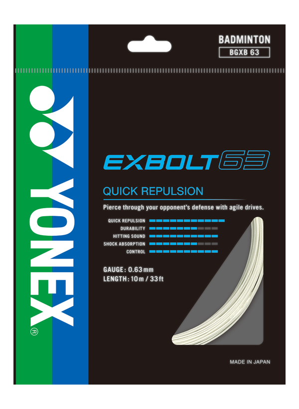 Yonex BG Exbolt 63 Badminton String Set, Colour: White