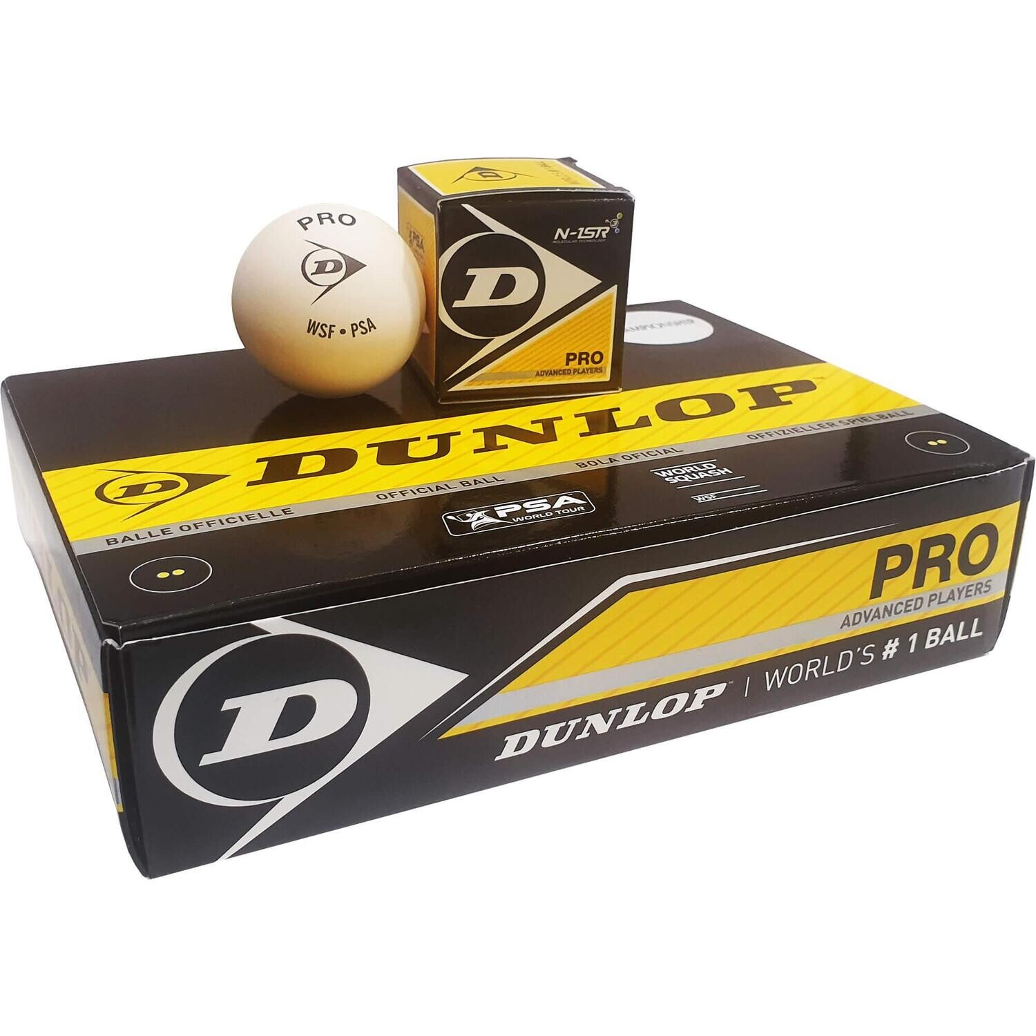 Dunlop Pro White Squash Ball Double Yellow Dot - Dozen