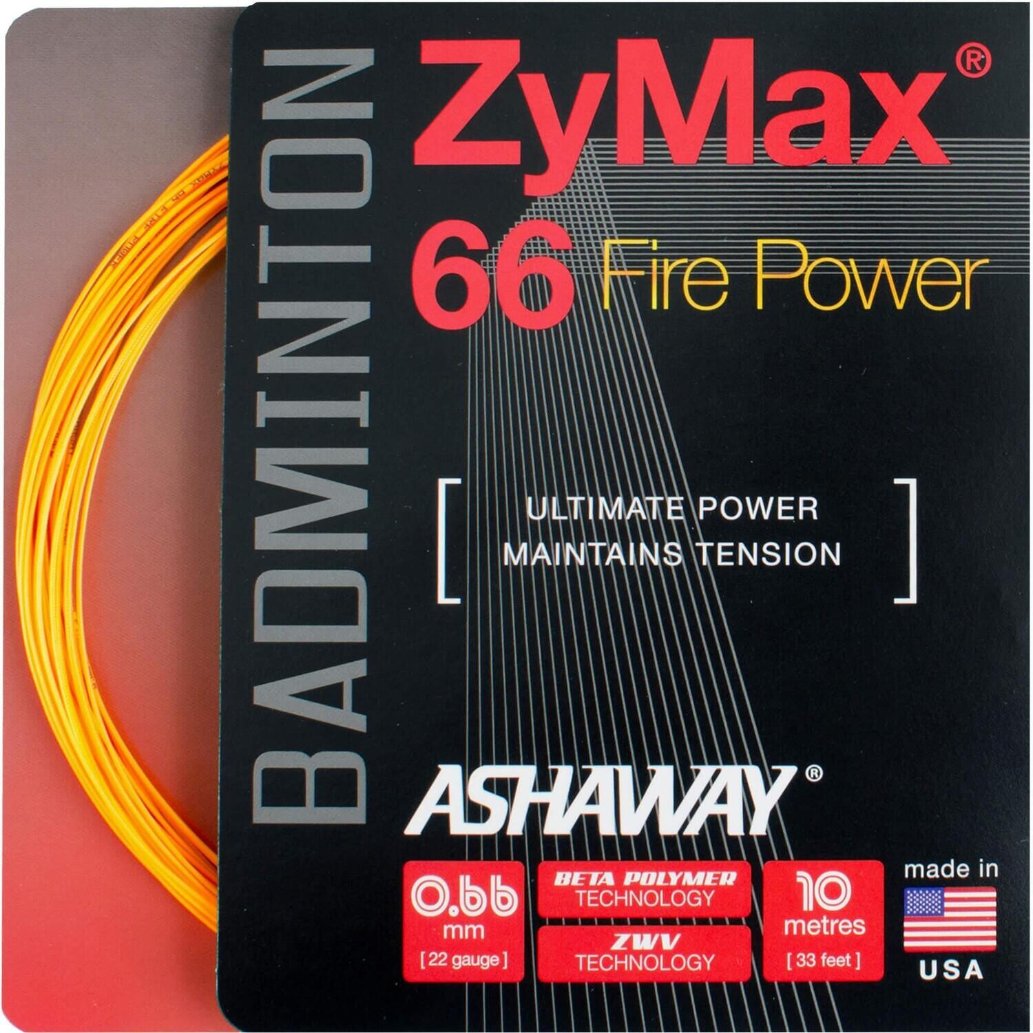 Ashaway Zymax 66 Fire Power Badminton String Set - Orange