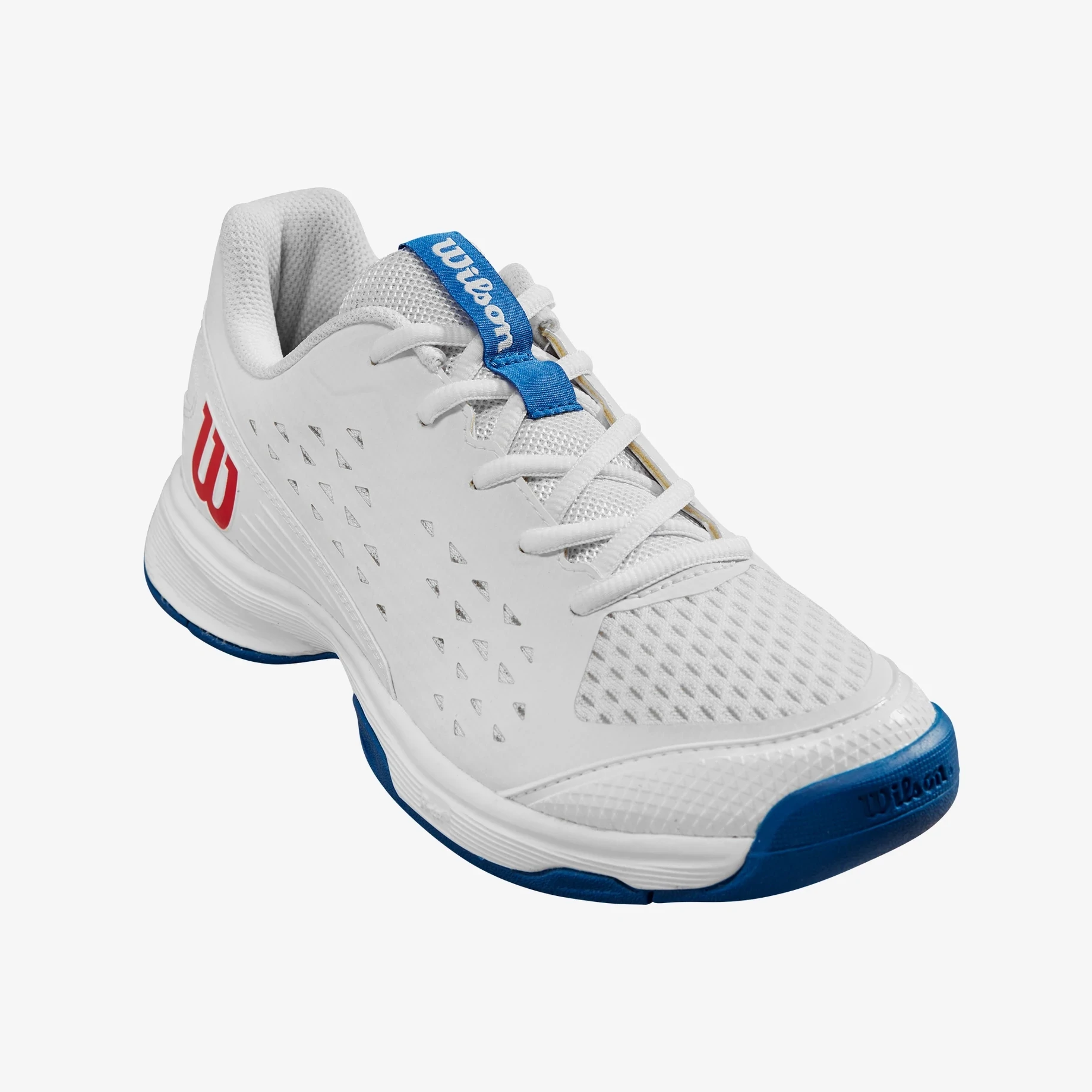 Wilson Rush Pro JR L Tennis Shoes - White/ Deja Vu Blue/ Wilson Red - Picture 7 of 12
