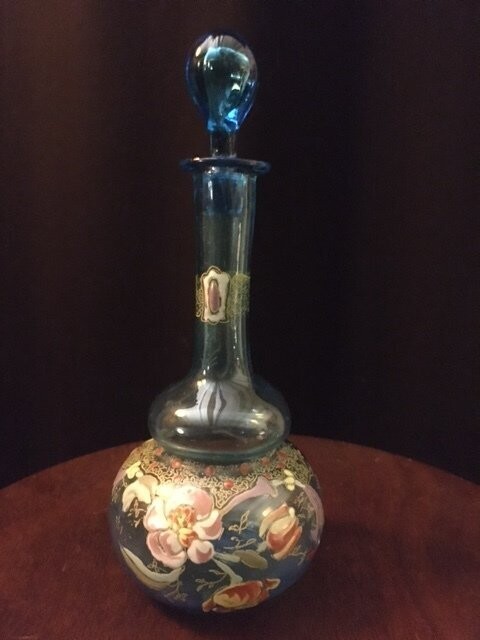 Ancien et rare flacon à parfum en opaline bleue