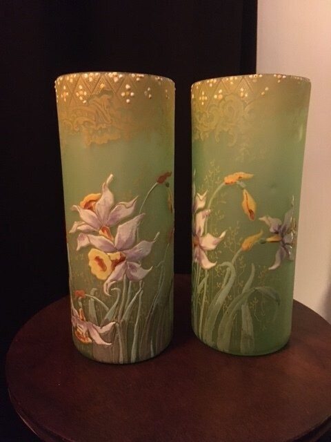 Paire de Vases en Opaline, Décor Fleurs, Epoque Napoléon III