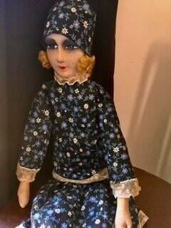 Ancienne Poupée de Boudoir des années 20 -Antique Peinte à la main Poupée-Poupée de chiffon ancienne