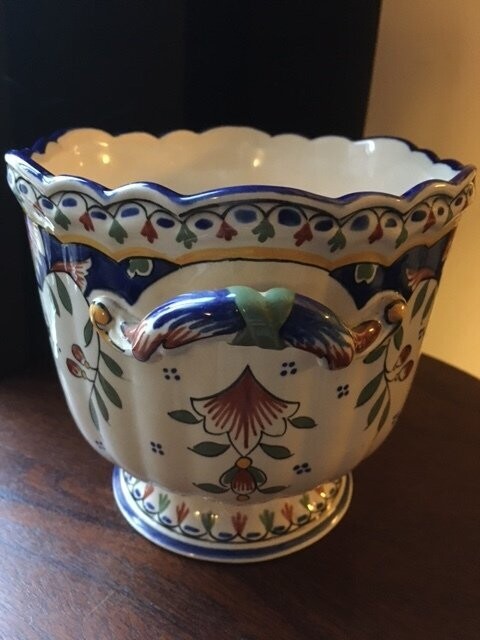 Cache Pot en Faïence de Rouen décors fait Main
