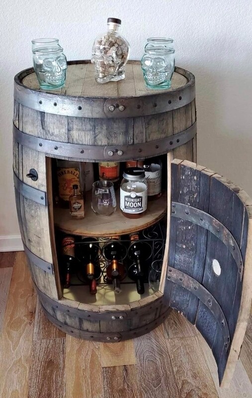 Oak Barrel Liquor Cabinet with Door