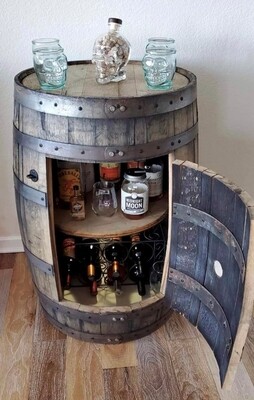 Oak Barrel Liquor Cabinet with Door