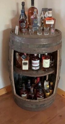 Oak Barrel Liquor Cabinet without Door