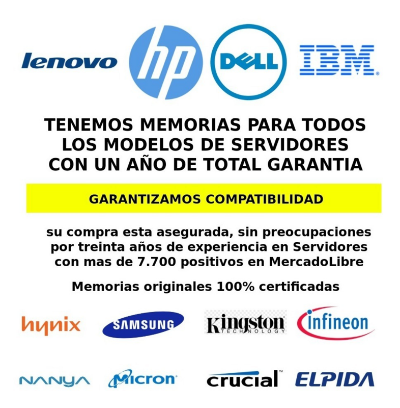 Memorias para servidores DELL HP LENOVO IBM