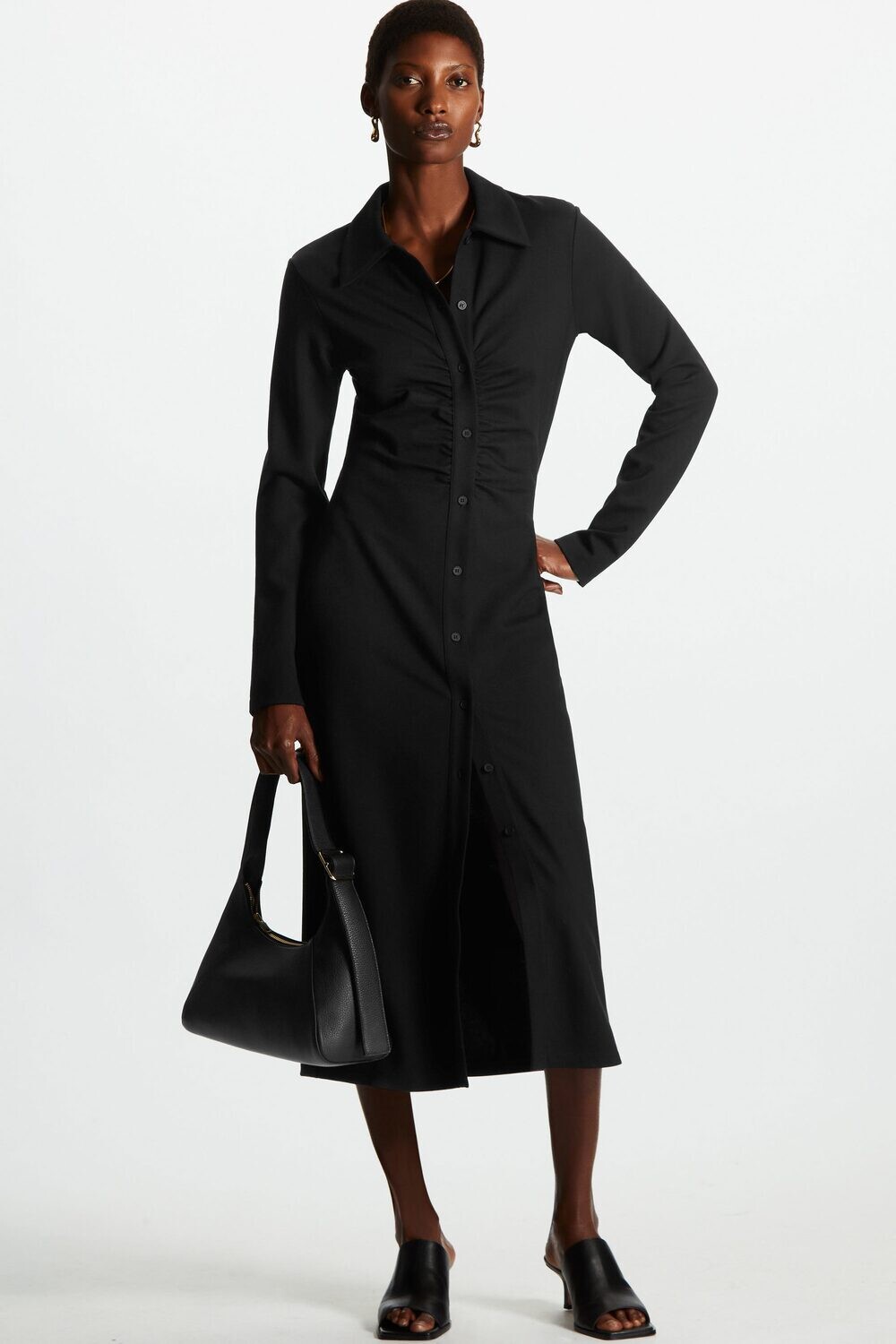 C O S Ruffled Midi Skirt Black Dress