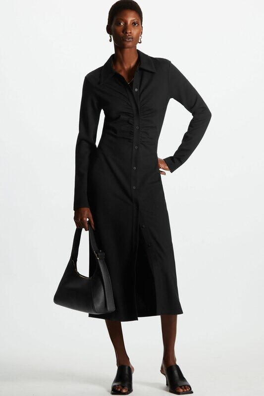 C O S Ruffled Midi Skirt Black Dress
