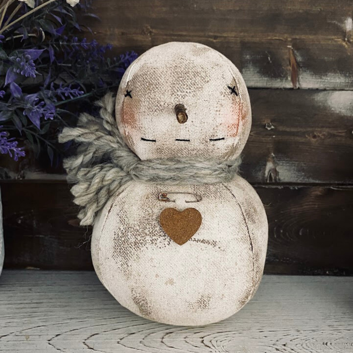 Primitive, Neutral Valentine Snowman Decor