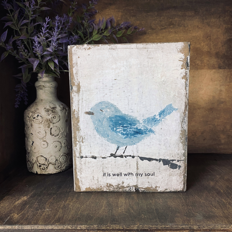 Primitive Blue Bird Painting