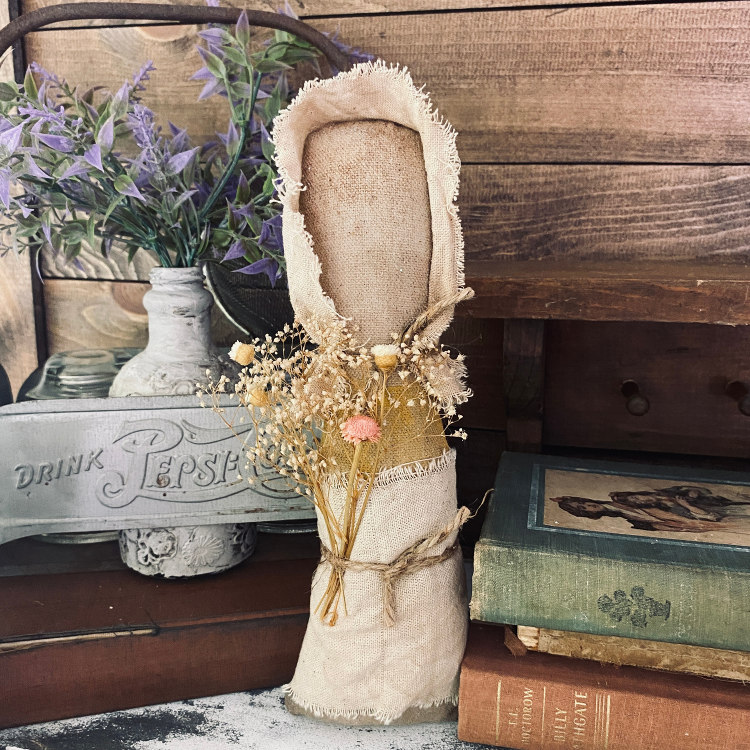 Primitive Prairie Doll Farmhouse Spring Neutral Primitive Decor Farmhouse Doll Dried Florals Neutral Spring Decor