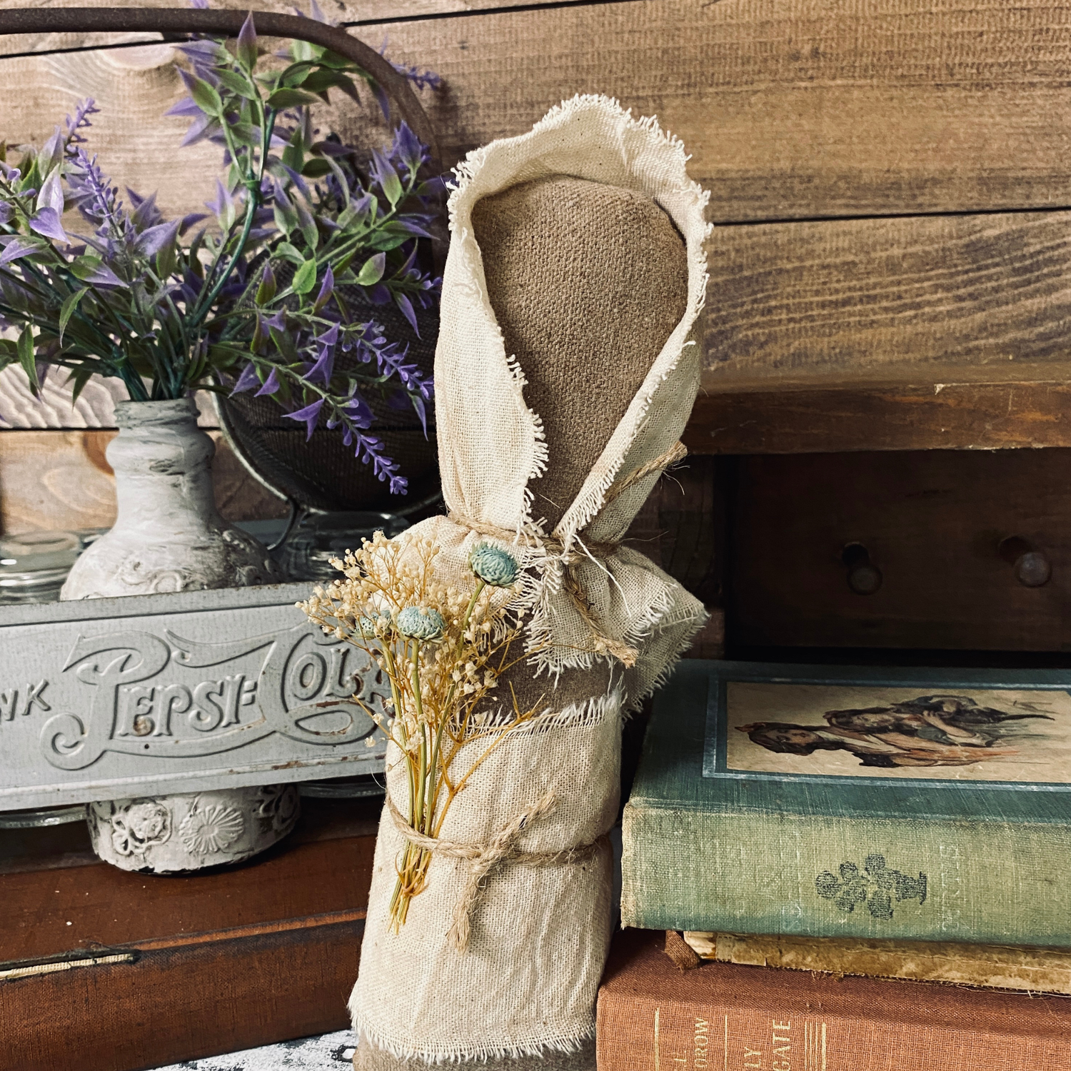 Primitive Prairie Doll Farmhouse Spring Neutral Primitive Decor Farmhouse Doll Dried Florals Neutral Spring Decor