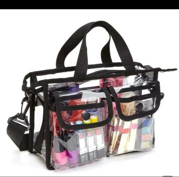 Clear Cosmetic Bags With Removable and Adjustable Shoulder Strap Black