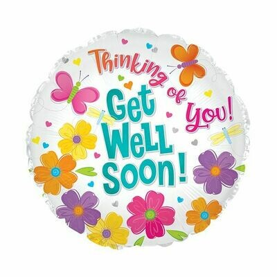 17"Thinking of You Get Well Daisy and Butterfly Foil Balloon