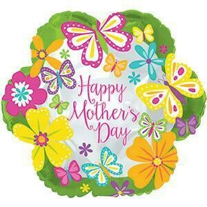 17" Happy Mother's Day Butterfly with lime border Foil Balloon
