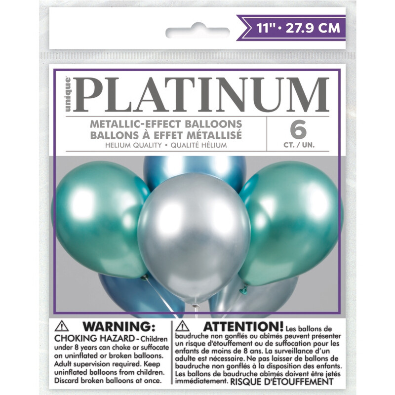 11" Platinum Assortment of Blue, Green & Silver Balloon (6 per bag)