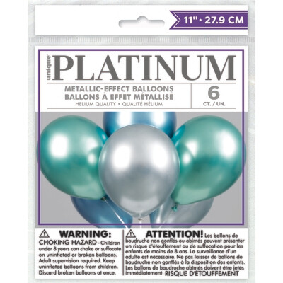 11" Platinum Assortment of Blue, Green &amp; Silver Balloon (6 per bag)
