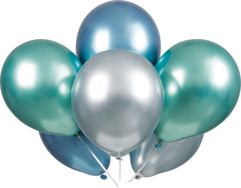 11&quot; Platinum Assortment of Blue, Green &amp; Silver Balloon (6 per bag)
