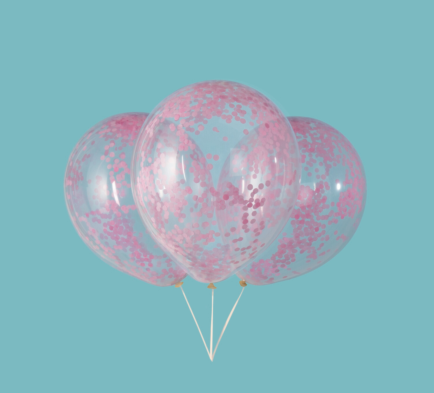12" Clear Balloons with Pink Confetti (6 balloons per bag)