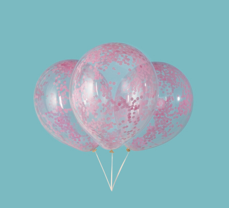 12&quot; Clear Balloons with Pink Confetti (6 balloons per bag)