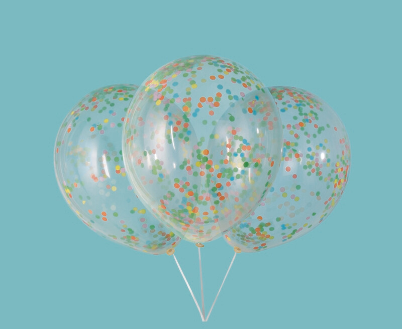 12&quot; Clear Balloons with Multi Colored Confetti (6 balloons per bag)