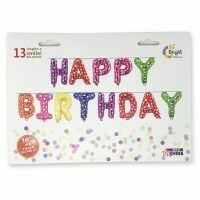 16" Air Filled Happy Birthday Letters in Hearts and Multi Colored Foil Balloons