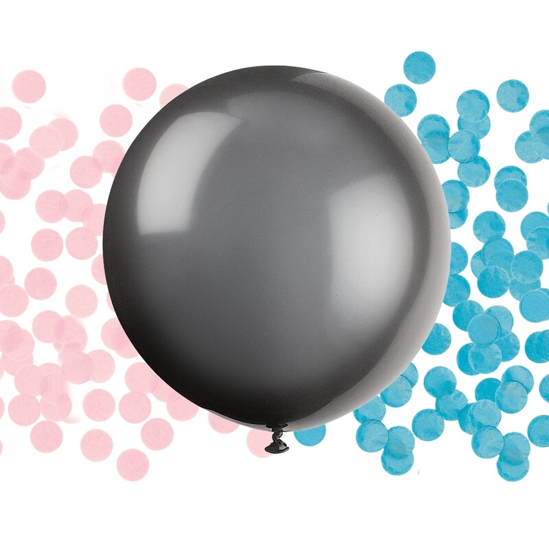 Black 24&quot; Gender Reveal Balloon with Blue or Pink Confetti...you choose!