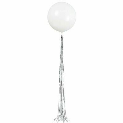 24" White Balloon with Silver Tassel - 1 count