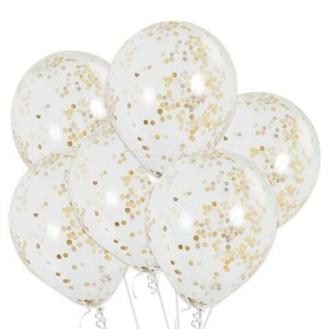 12" Clear Balloons with Gold Confetti (6 balloons per bag)