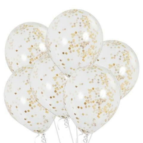 12&quot; Clear Balloons with Gold Confetti (6 balloons per bag)
