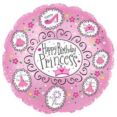 17" Happy Birthday Princess Foil Balloons