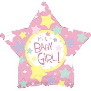 17&quot; It&#39;s A Girl Pink Star Foil Balloon