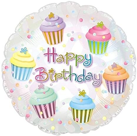 17" Happy Birthday with multi color cupcakes Foil Balloons
